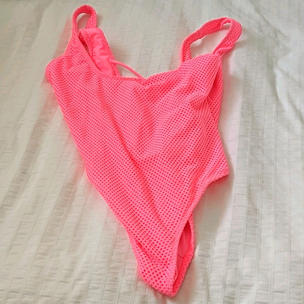 Pink net swim suit